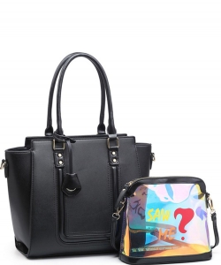 2In1 Fashion Tote Bag Matching Crossbody Bag Set BG-71419 BLACK